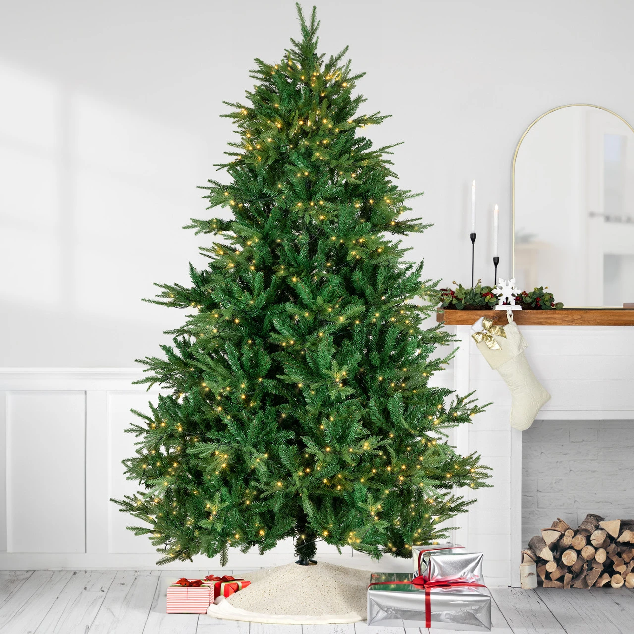 9' Pre-Lit Juniper Pine Artificial Christmas Tree, Warm White LED Lights 3 9' Pre-Lit Juniper Pine Artificial Christmas Tree, Warm White LED Lights