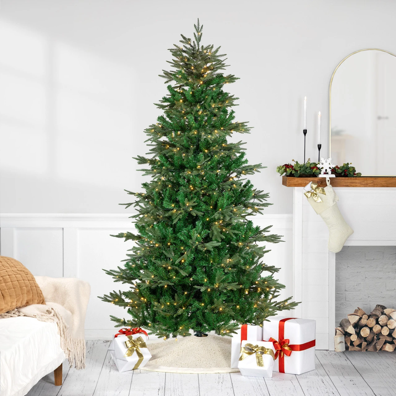 7.5' Pre-Lit Hudson Fir Artificial Christmas Tree, Warm White LED Lights 3 7.5' Pre-Lit Hudson Fir Artificial Christmas Tree, Warm White LED Lights