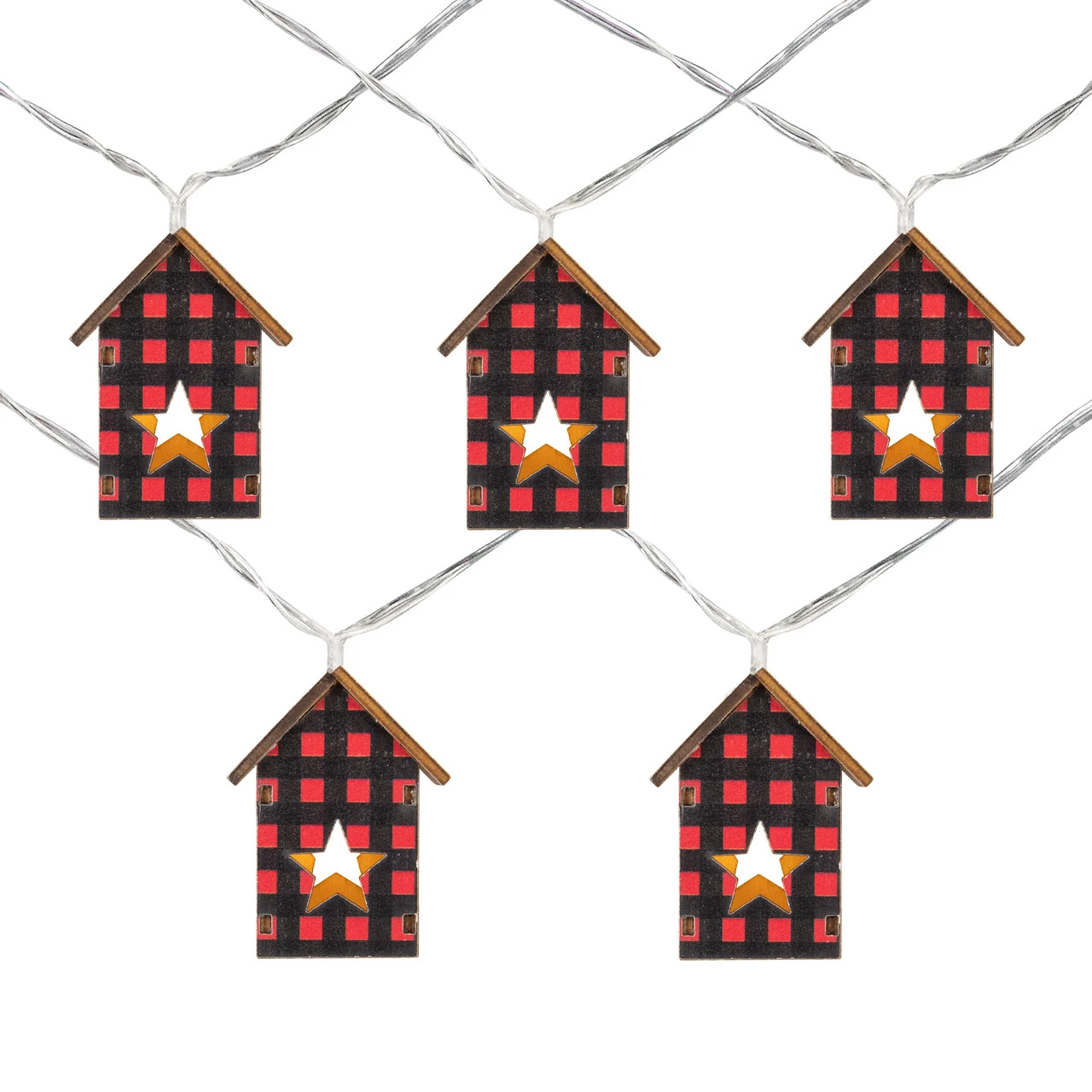 10 Count B/O LED Warm White Plaid House Christmas Lights - 4.75' Clear Wire 4 10 Count B/O LED Warm White Plaid House Christmas Lights - 4.75' Clear Wire - Image 2