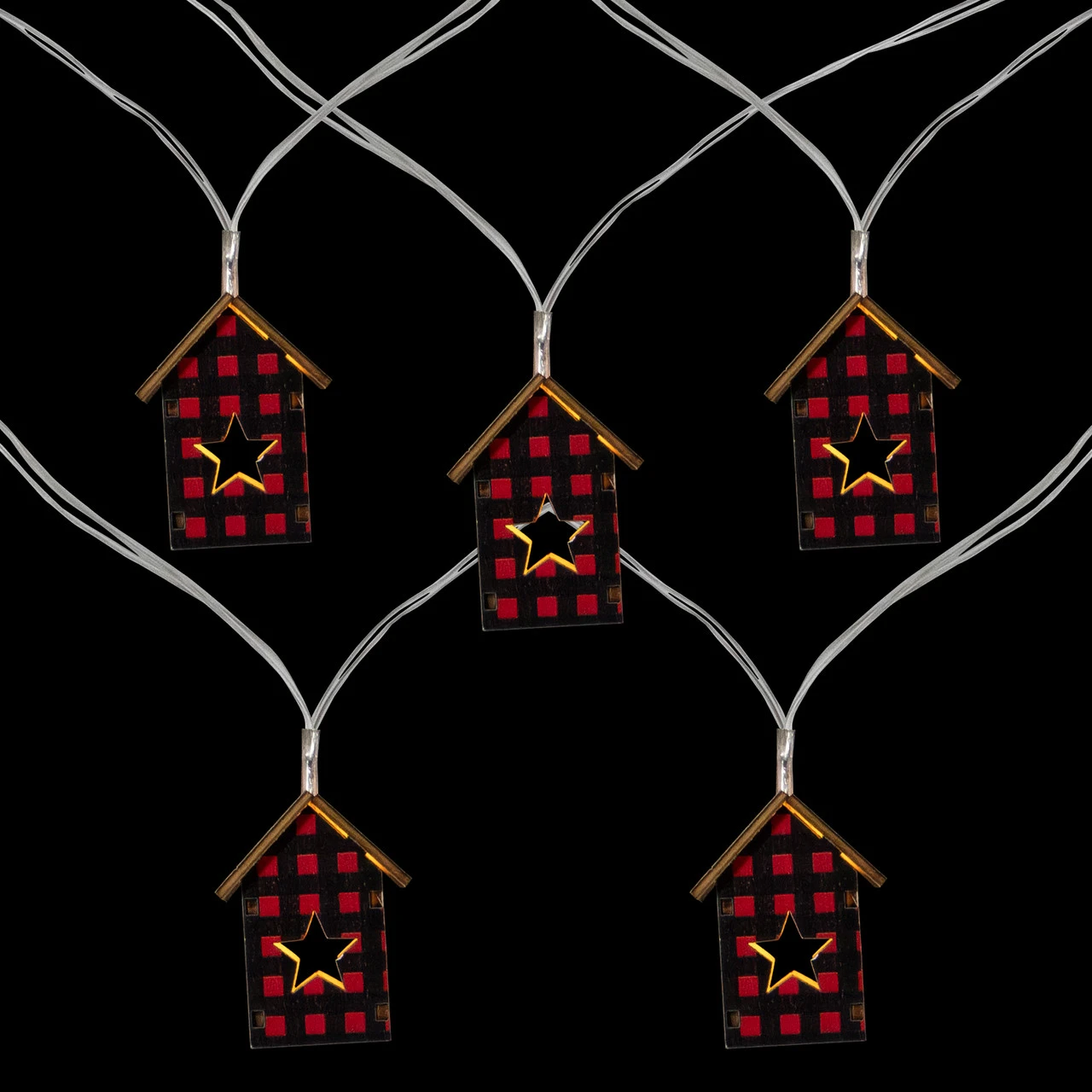 10 Count B/O LED Warm White Plaid House Christmas Lights - 4.75' Clear Wire 5 10 Count B/O LED Warm White Plaid House Christmas Lights - 4.75' Clear Wire - Image 3