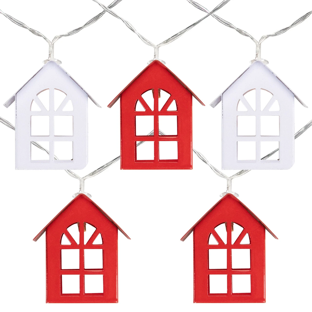 10 B/O LED Warm White Metal House Christmas Lights - 6.5' Clear Wire 4 10 B/O LED Warm White Metal House Christmas Lights - 6.5' Clear Wire - Image 2