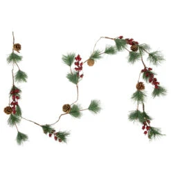 6.5' Pre-Lit Pine And Berry Artificial Christmas Garland, Warm White LED Lights