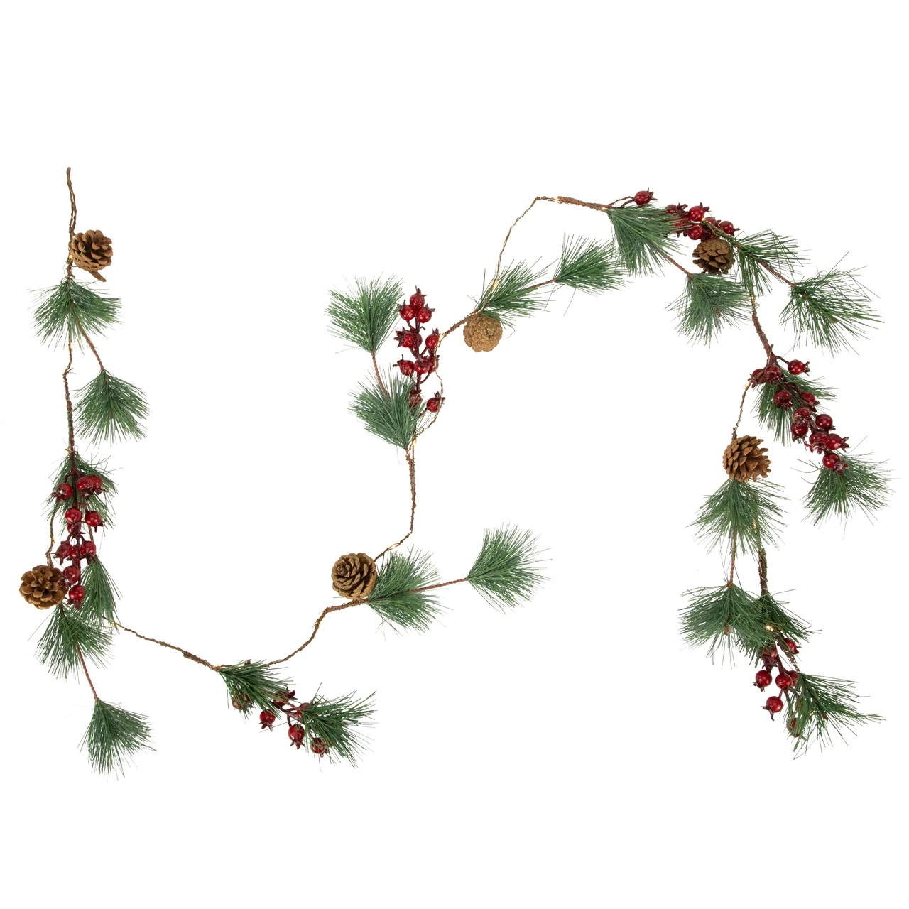 6.5' Pre-Lit Pine And Berry Artificial Christmas Garland, Warm White LED Lights 3 6.5' Pre-Lit Pine And Berry Artificial Christmas Garland, Warm White LED Lights