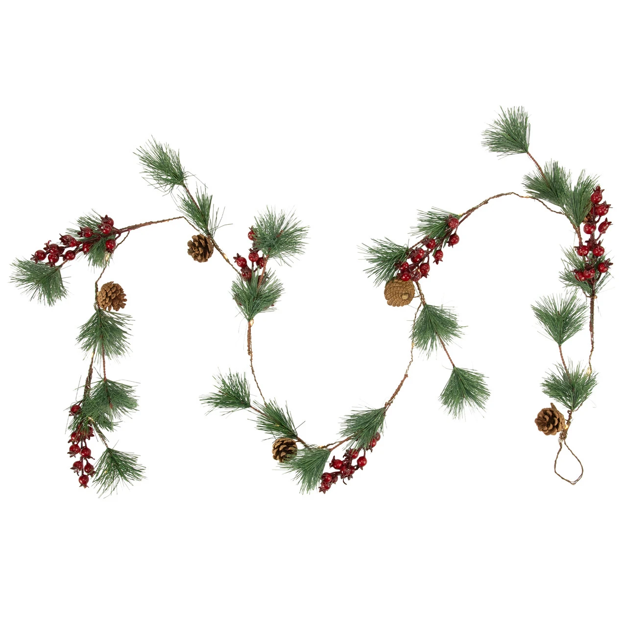 6.5' Pre-Lit Pine And Berry Artificial Christmas Garland, Warm White LED Lights 5 6.5' Pre-Lit Pine And Berry Artificial Christmas Garland, Warm White LED Lights - Image 3
