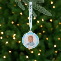 3" Blue Silver-Plated Baby's First Christmas Ornament With European Crystals