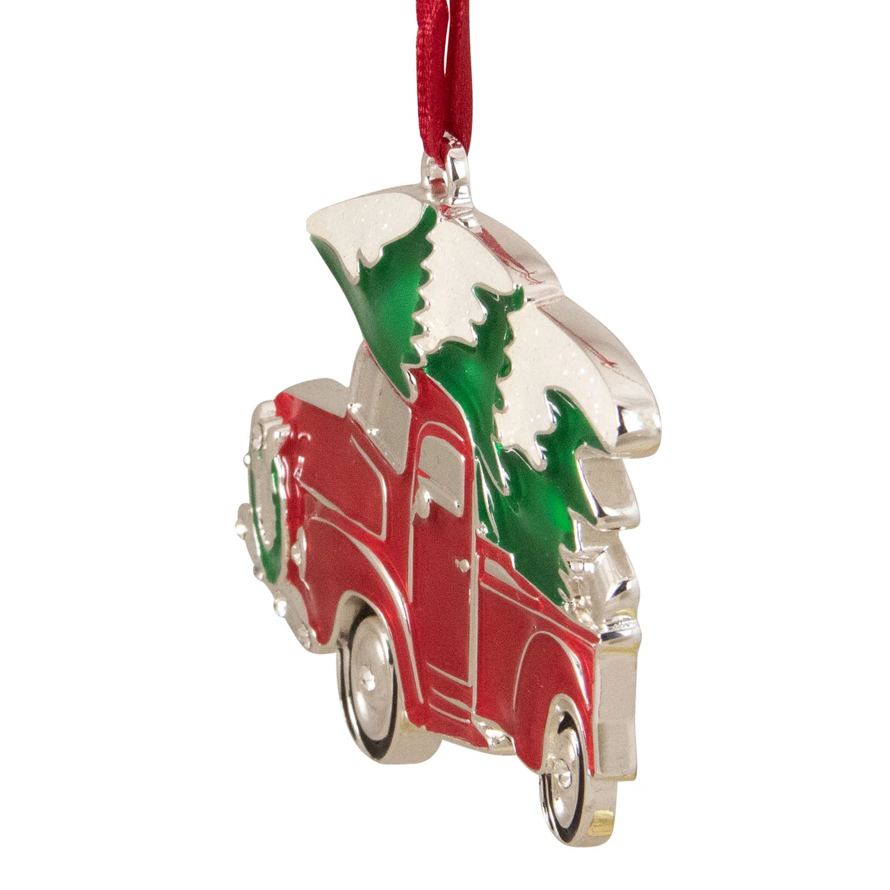 3.5" Red And Silver Country Pick Up Truck With European Crystals Christmas Ornament 5 3.5" Red And Silver Country Pick Up Truck With European Crystals Christmas Ornament - Image 3