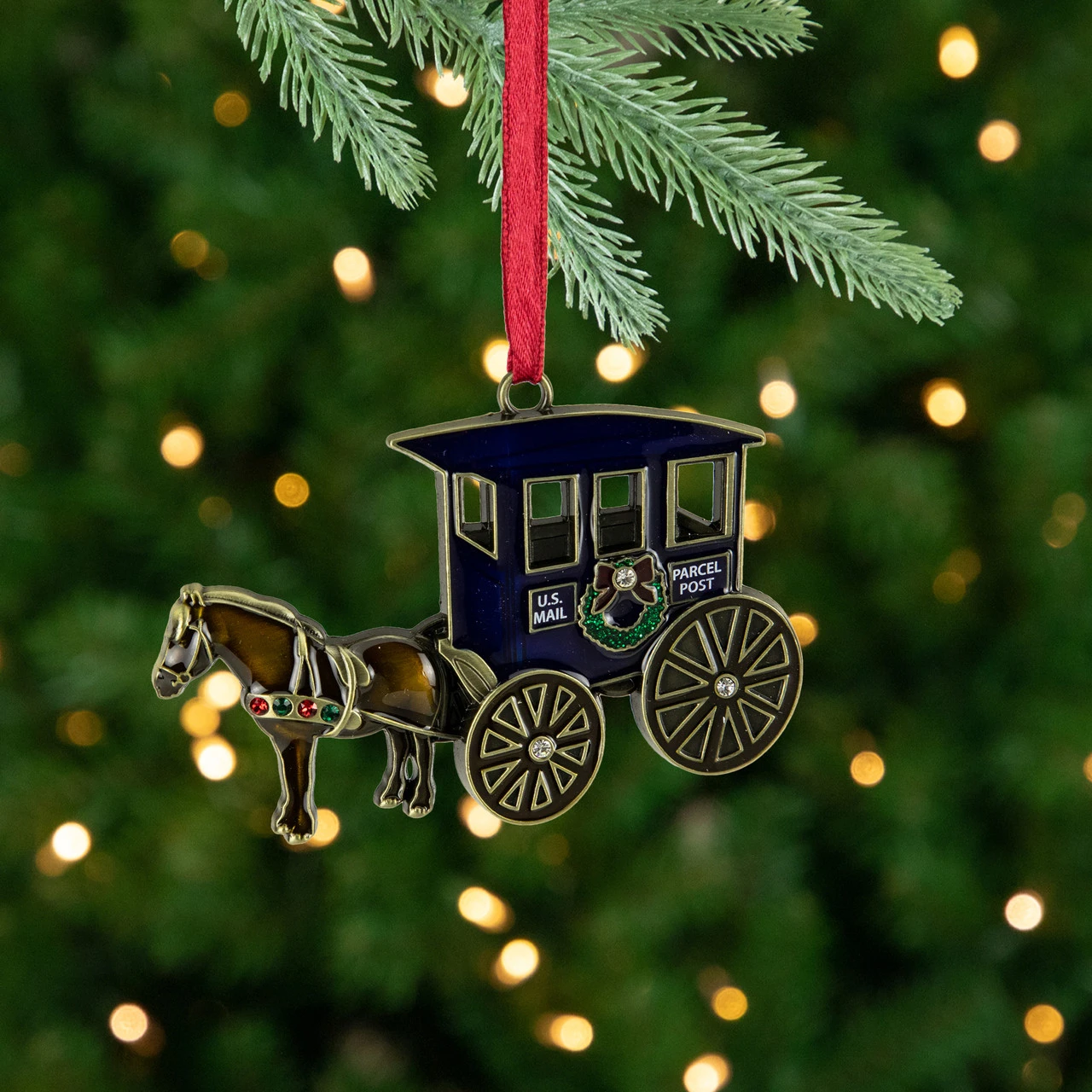 3.25" U.S. Mail Parcel Horse And Buggy Christmas Ornament With European Crystals 4 3.25" U.S. Mail Parcel Horse And Buggy Christmas Ornament With European Crystals - Image 2