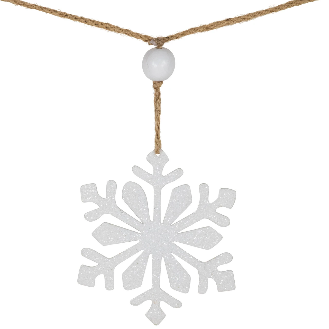 4.75" Snowflake And Frosted Pine Christmas Garland With Wooden Beads - Unlit 8 4.75" Snowflake And Frosted Pine Christmas Garland With Wooden Beads - Unlit - Image 6
