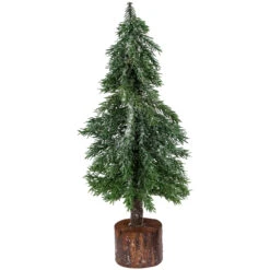 14" Frosted Icy Pine Tree With Jute Base Christmas Tree, Unlit