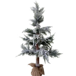 35.25" Heavily Flocked Pine Tree In Natural Jute Base Christmas Decoration