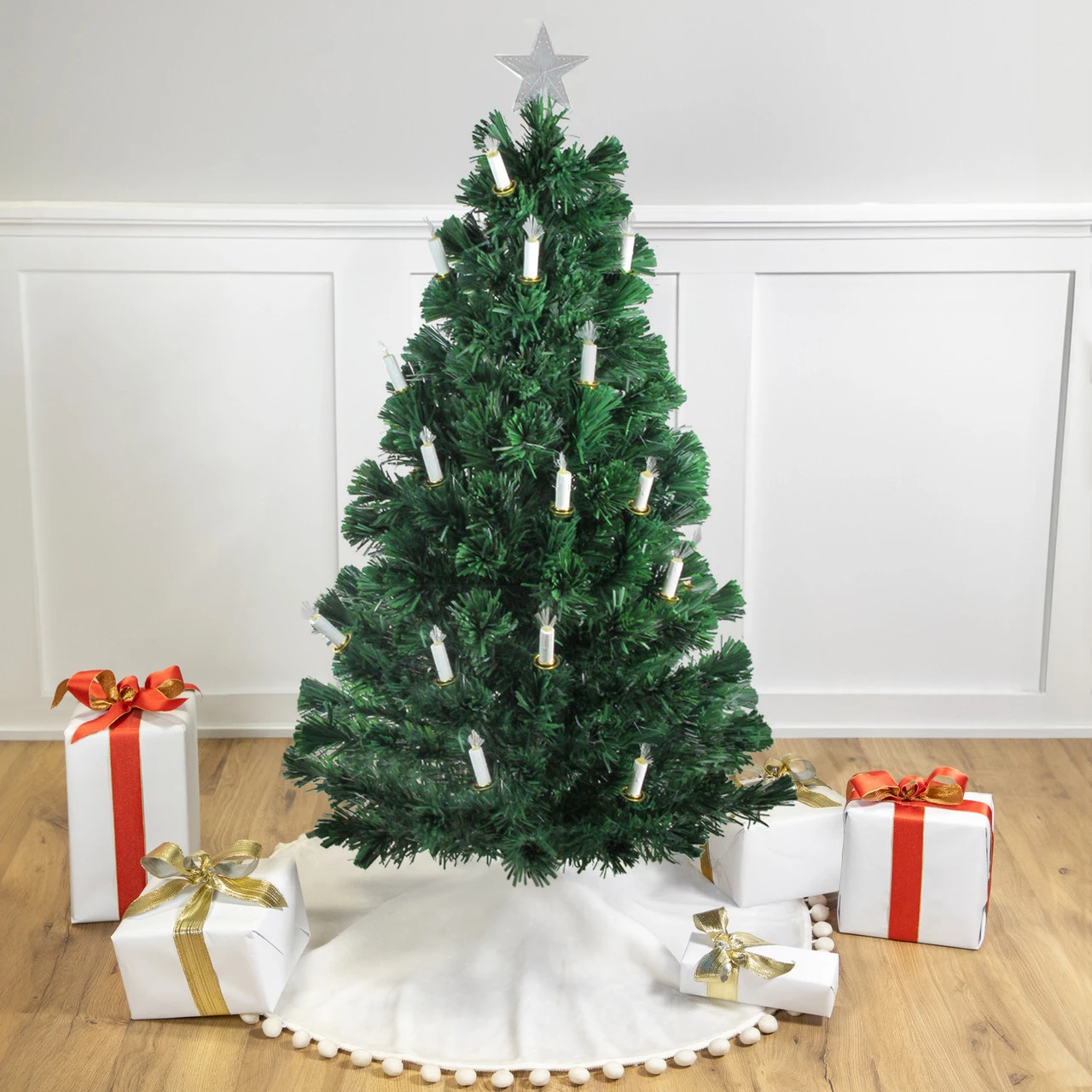 4' Pre-Lit Fiber Optic Artificial Christmas Tree With Candles - Multi Lights 3 4' Pre-Lit Fiber Optic Artificial Christmas Tree With Candles - Multi Lights