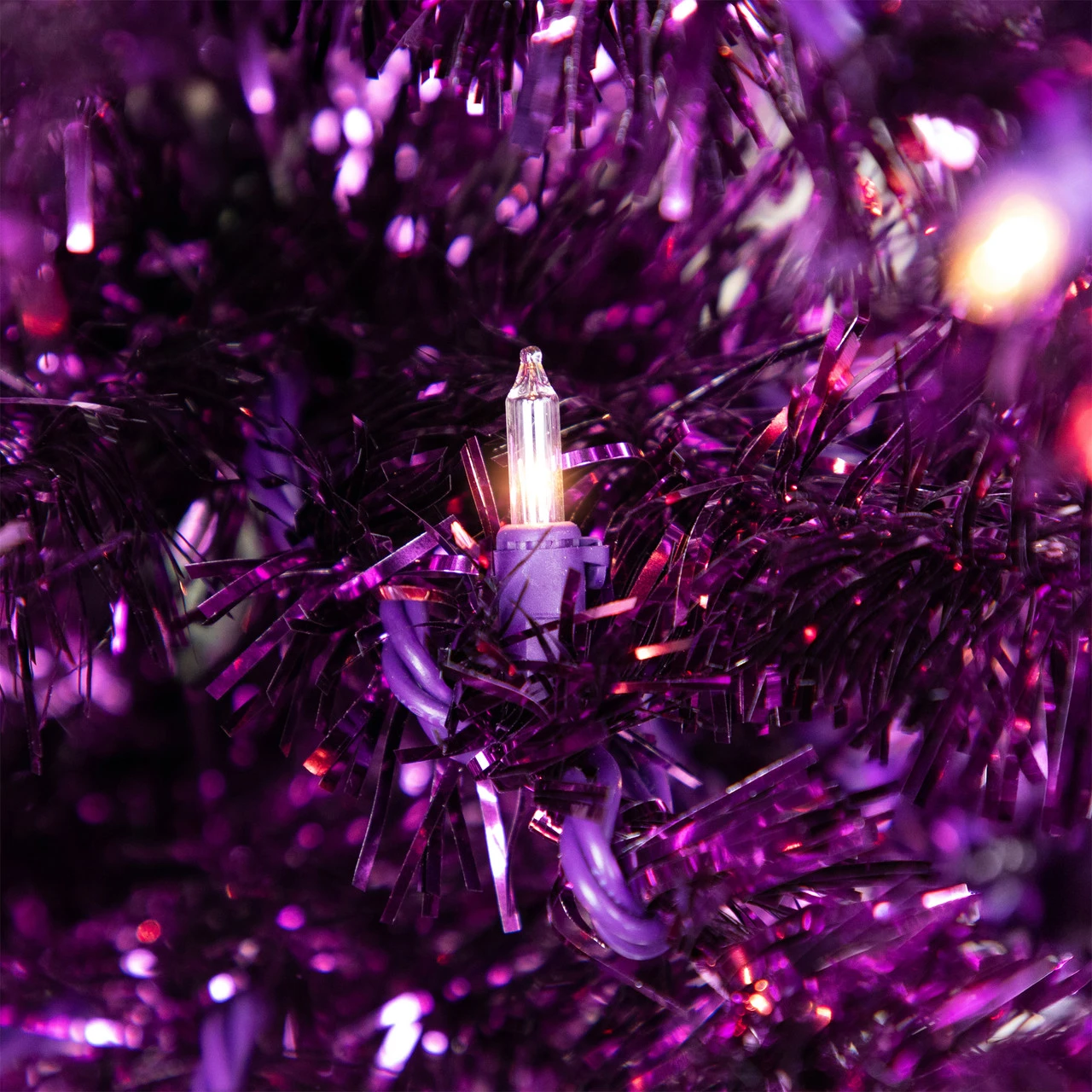 4' Pre-Lit Purple Tinsel Artificial Christmas Tree- Clear Lights, Purple Wire 7 4' Pre-Lit Purple Tinsel Artificial Christmas Tree- Clear Lights, Purple Wire - Image 5