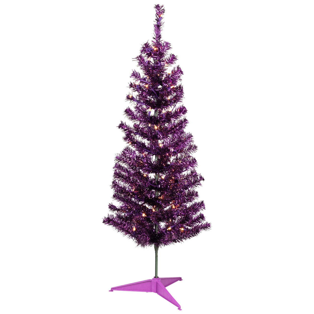4' Pre-Lit Purple Tinsel Artificial Christmas Tree- Clear Lights, Purple Wire 4 4' Pre-Lit Purple Tinsel Artificial Christmas Tree- Clear Lights, Purple Wire - Image 2