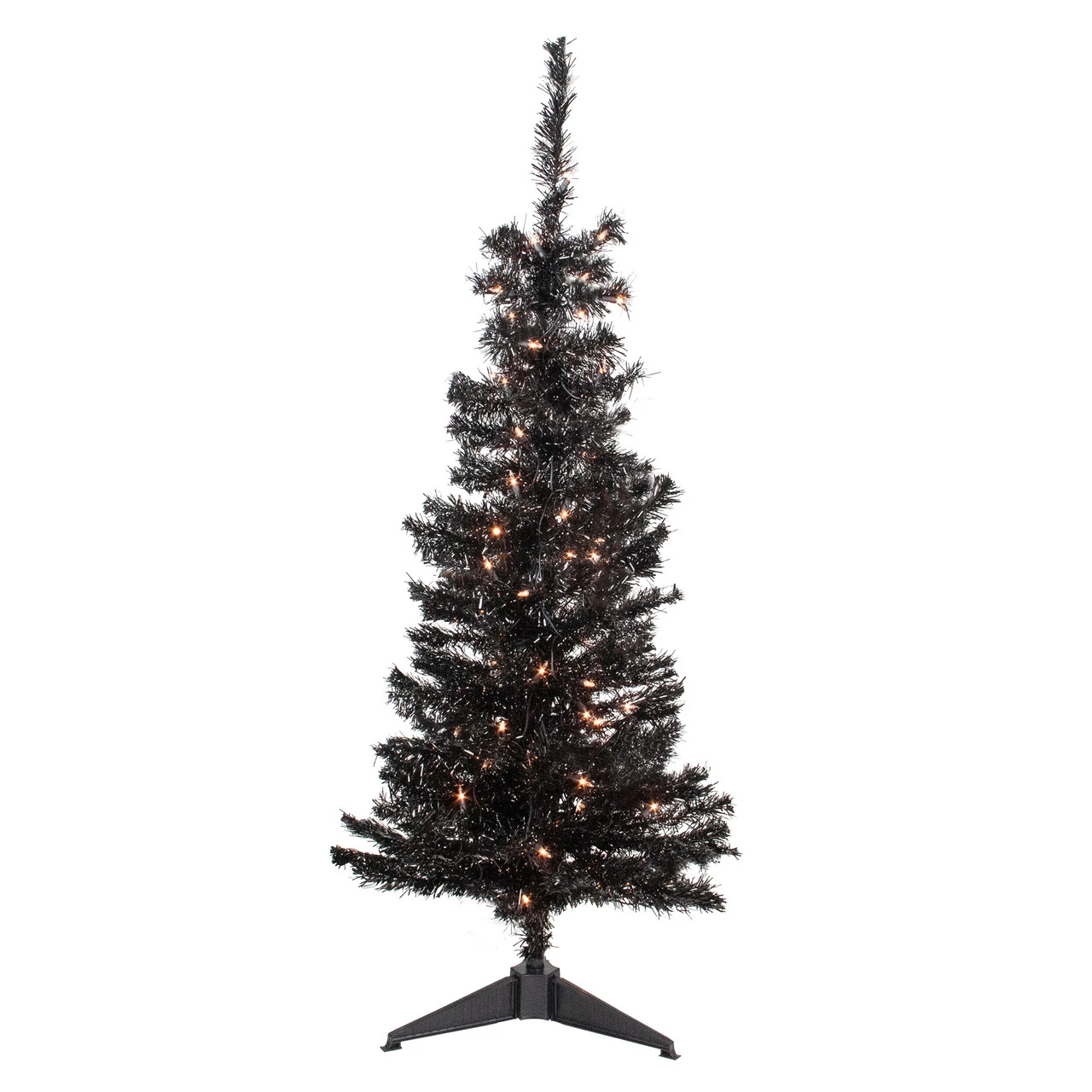 4' Pre-Lit Black Artificial Tinsel Christmas Tree, Clear Lights 3 4' Pre-Lit Black Artificial Tinsel Christmas Tree, Clear Lights
