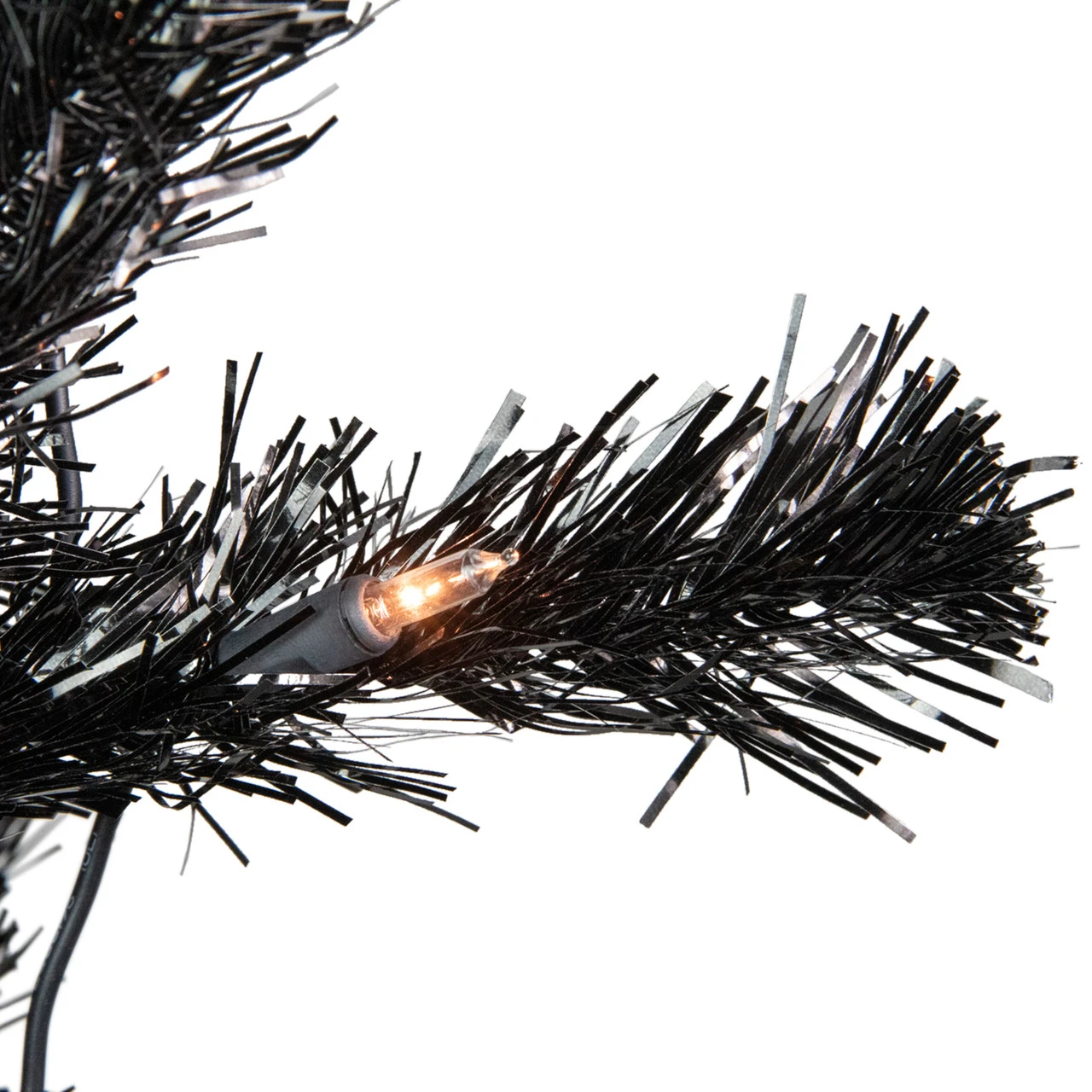 4' Pre-Lit Black Artificial Tinsel Christmas Tree, Clear Lights 4 4' Pre-Lit Black Artificial Tinsel Christmas Tree, Clear Lights - Image 2
