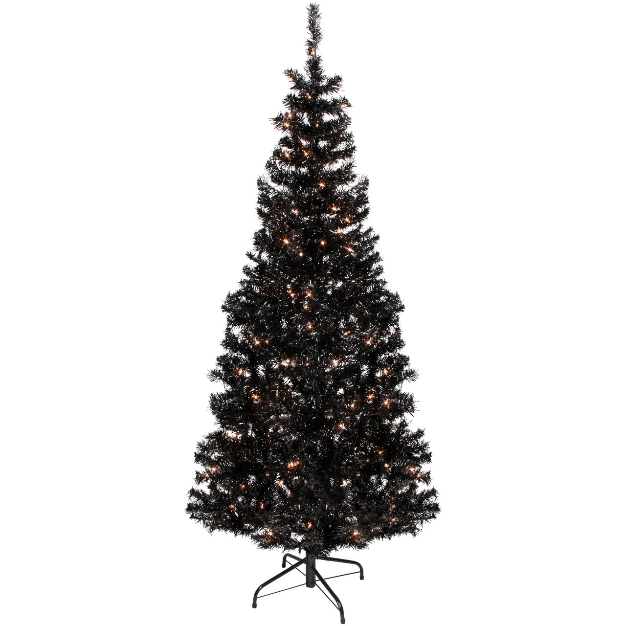 6' Pre-Lit Black Artificial Tinsel Christmas Tree, Clear Lights 3 6' Pre-Lit Black Artificial Tinsel Christmas Tree, Clear Lights