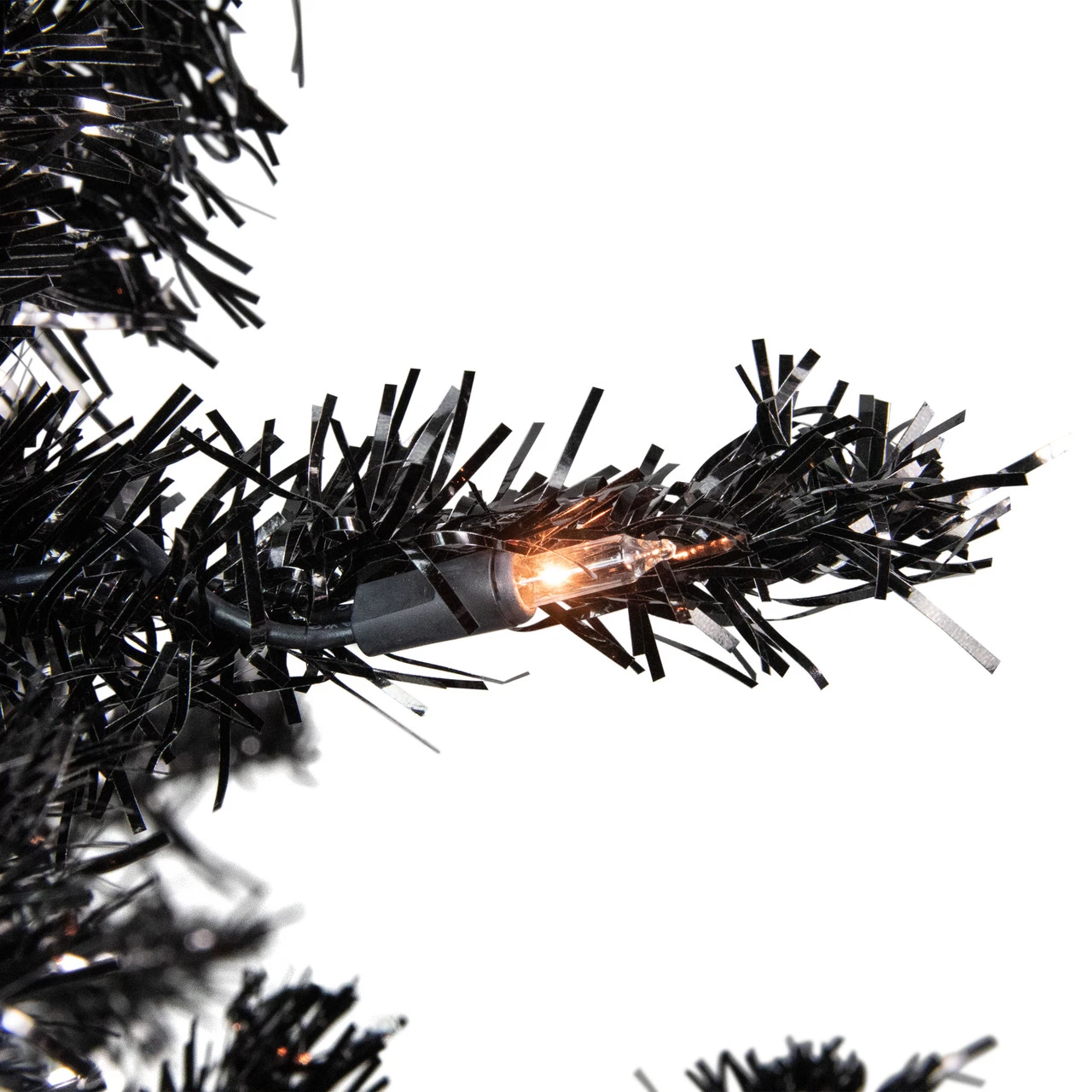 6' Pre-Lit Black Artificial Tinsel Christmas Tree, Clear Lights 5 6' Pre-Lit Black Artificial Tinsel Christmas Tree, Clear Lights - Image 3