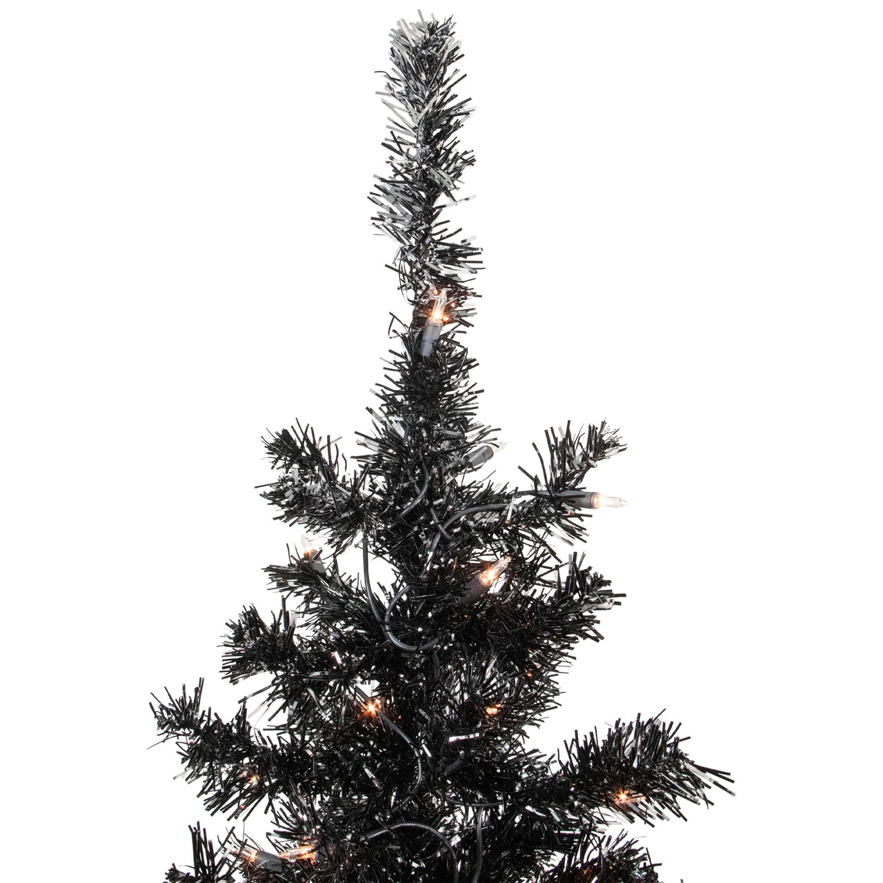 6' Pre-Lit Black Artificial Tinsel Christmas Tree, Clear Lights 6 6' Pre-Lit Black Artificial Tinsel Christmas Tree, Clear Lights - Image 4
