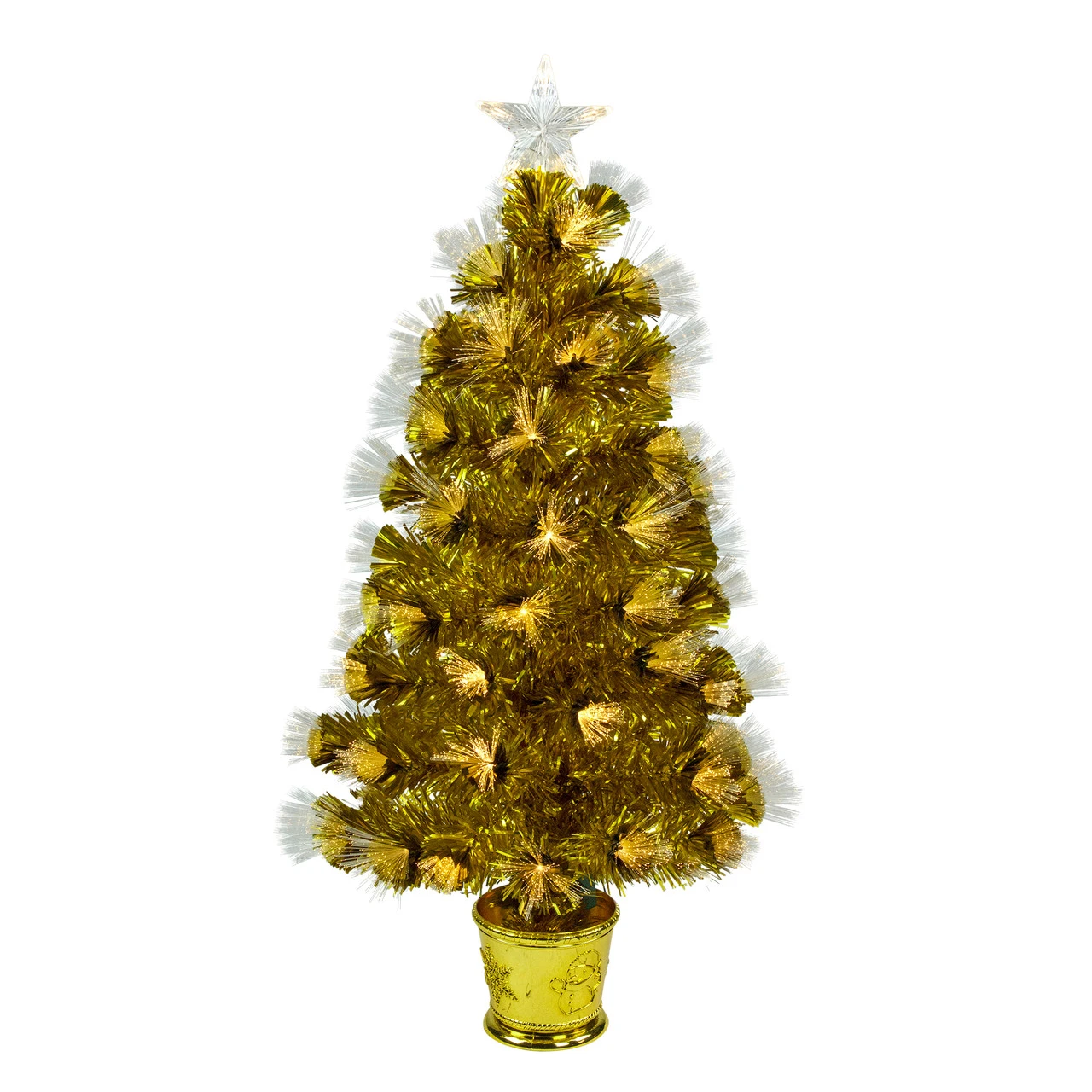 3' Pre-Lit Gold Fiber Optic Artificial Christmas Tree, White Lights 3 3' Pre-Lit Gold Fiber Optic Artificial Christmas Tree, White Lights