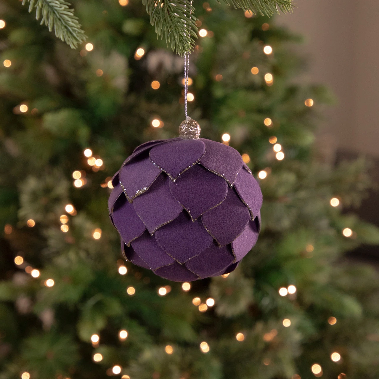 7" Purple Flower Glitter Petal Shatterproof Ball Christmas Ornament 3 7" Purple Flower Glitter Petal Shatterproof Ball Christmas Ornament