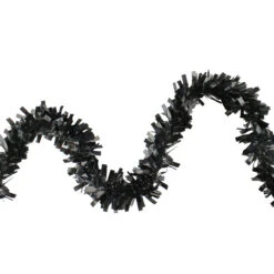 Wide Cut Black Halloween Tinsel Garland - 50 Feet, Unlit