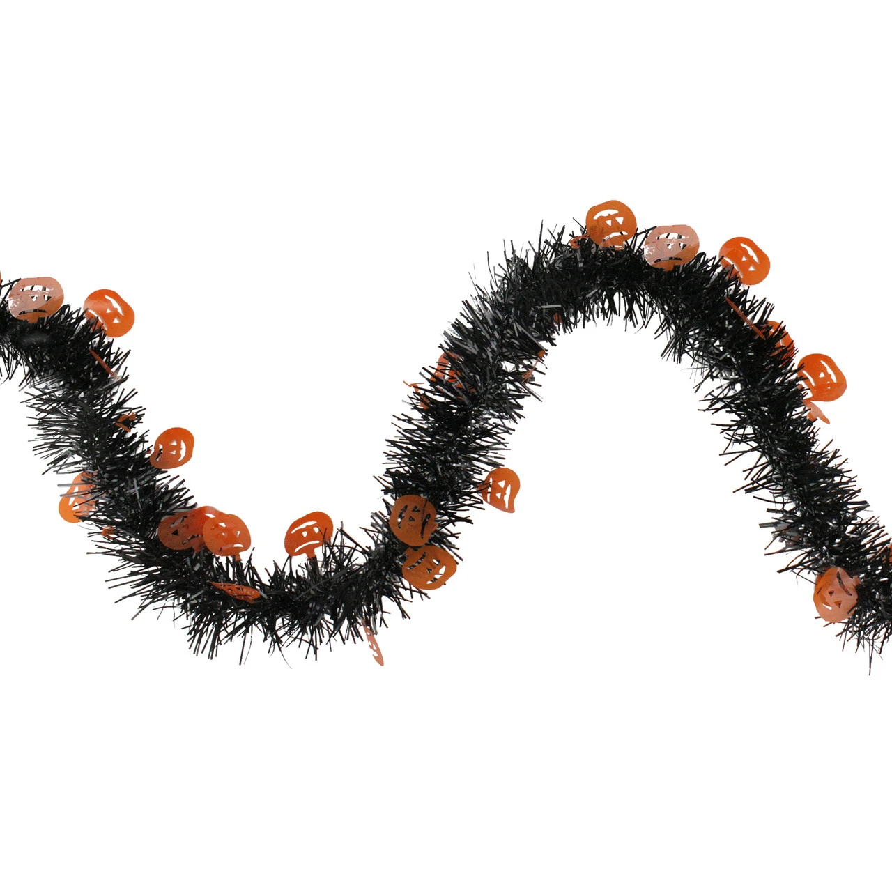 50' Black With Orange Jack O Lanterns Halloween Tinsel Garland - Unlit 3 50' Black With Orange Jack O Lanterns Halloween Tinsel Garland - Unlit