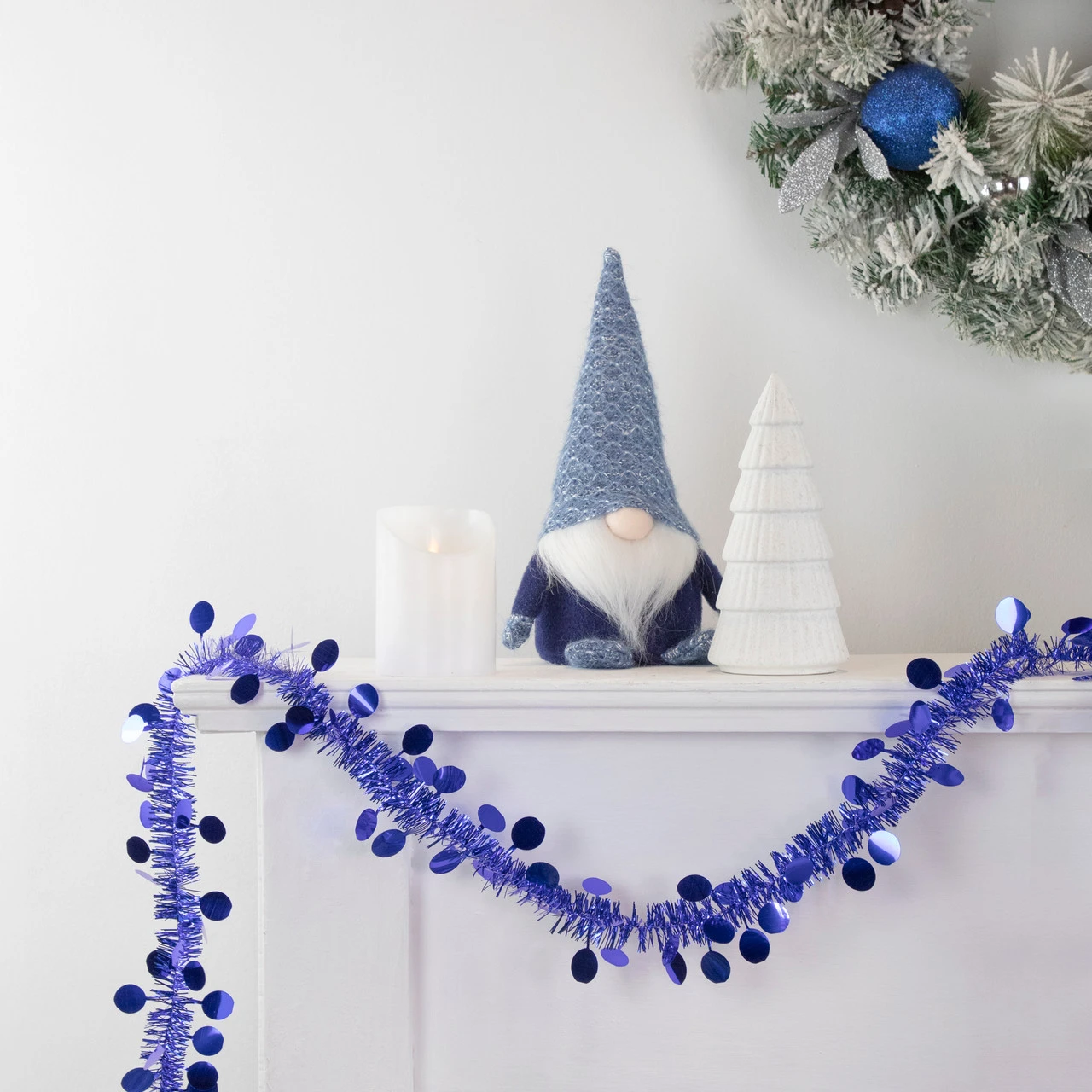 50' X 1.5" Lavish Blue Tinsel Christmas Garland With Polka Dots - Unlit 4 50' X 1.5" Lavish Blue Tinsel Christmas Garland With Polka Dots - Unlit - Image 2