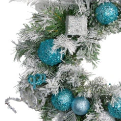 Flocked Pine With Teal And Silver Ornaments Artificial Christmas Wreath, 24-Inch, Unlit 6 Flocked Pine With Teal And Silver Ornaments Artificial Christmas Wreath, 24-Inch, Unlit -Christmas Decoration Store northlight kji82572 2updated 49161.1667657669