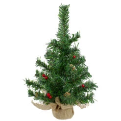 16" Potted Red Berries And Pine Cones Medium Artificial Christmas Tree – Unlit