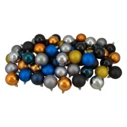 60ct Blue And Yellow Shatterproof 3-Finish Christmas Ball Ornaments 2.5" (60mm)