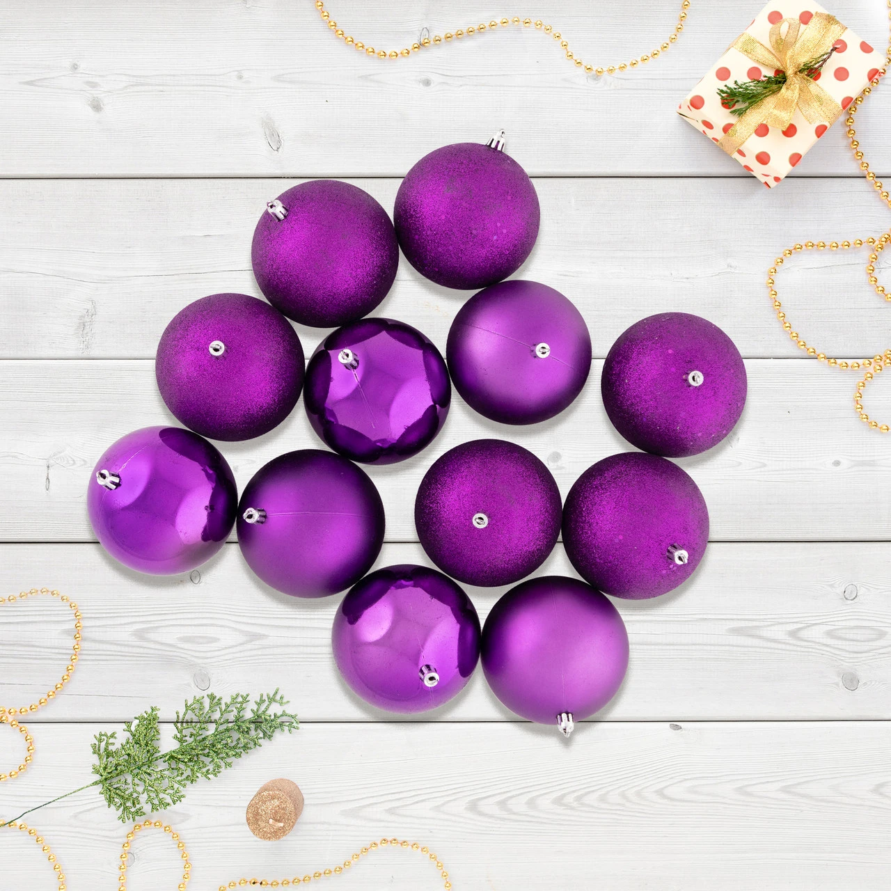 12ct Purple Shatterproof 4-Finish Christmas Ball Ornaments 4" (100mm) 3 12ct Purple Shatterproof 4-Finish Christmas Ball Ornaments 4" (100mm)