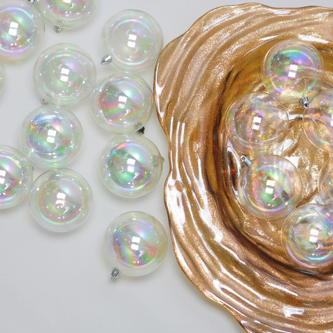 32ct Clear Iridescent Shatterproof Shiny Christmas Ball Ornaments 3.25" (80mm) 4 32ct Clear Iridescent Shatterproof Shiny Christmas Ball Ornaments 3.25" (80mm) - Image 2