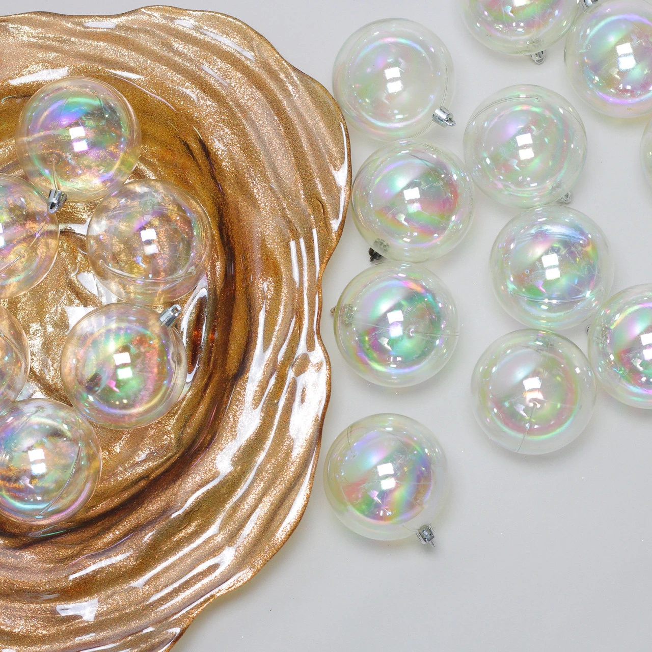 32ct Clear Iridescent Shatterproof Shiny Christmas Ball Ornaments 3.25" (80mm) 5 32ct Clear Iridescent Shatterproof Shiny Christmas Ball Ornaments 3.25" (80mm) - Image 3