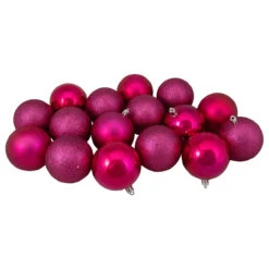 16ct Magenta Pink Shatterproof 4-Finish Christmas Ball Ornaments 3" (75mm)