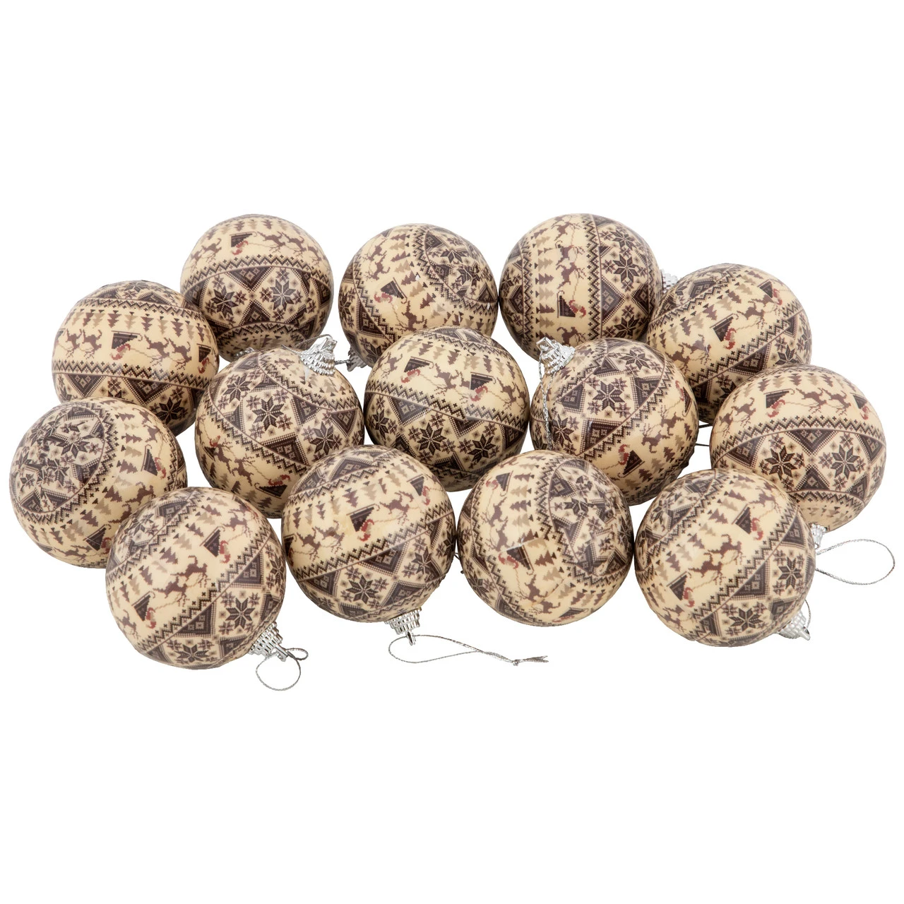 14-Piece Brown Nordic Print Decoupage Christmas Ball Ornament Set, 2.25" (60mm) 4 14-Piece Brown Nordic Print Decoupage Christmas Ball Ornament Set, 2.25" (60mm) - Image 2