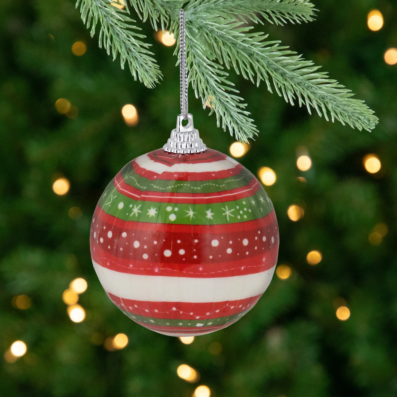 14-Piece Red, Green And White Striped Decoupage Christmas Ball Ornament Set, 2.25" (60mm) 4 14-Piece Red, Green And White Striped Decoupage Christmas Ball Ornament Set, 2.25" (60mm) - Image 2