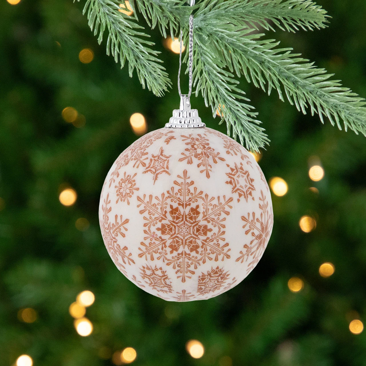 14-Piece Brown Snowflake Decoupage Christmas Ball Ornament Set, 2.25" (60mm) 4 14-Piece Brown Snowflake Decoupage Christmas Ball Ornament Set, 2.25" (60mm) - Image 2
