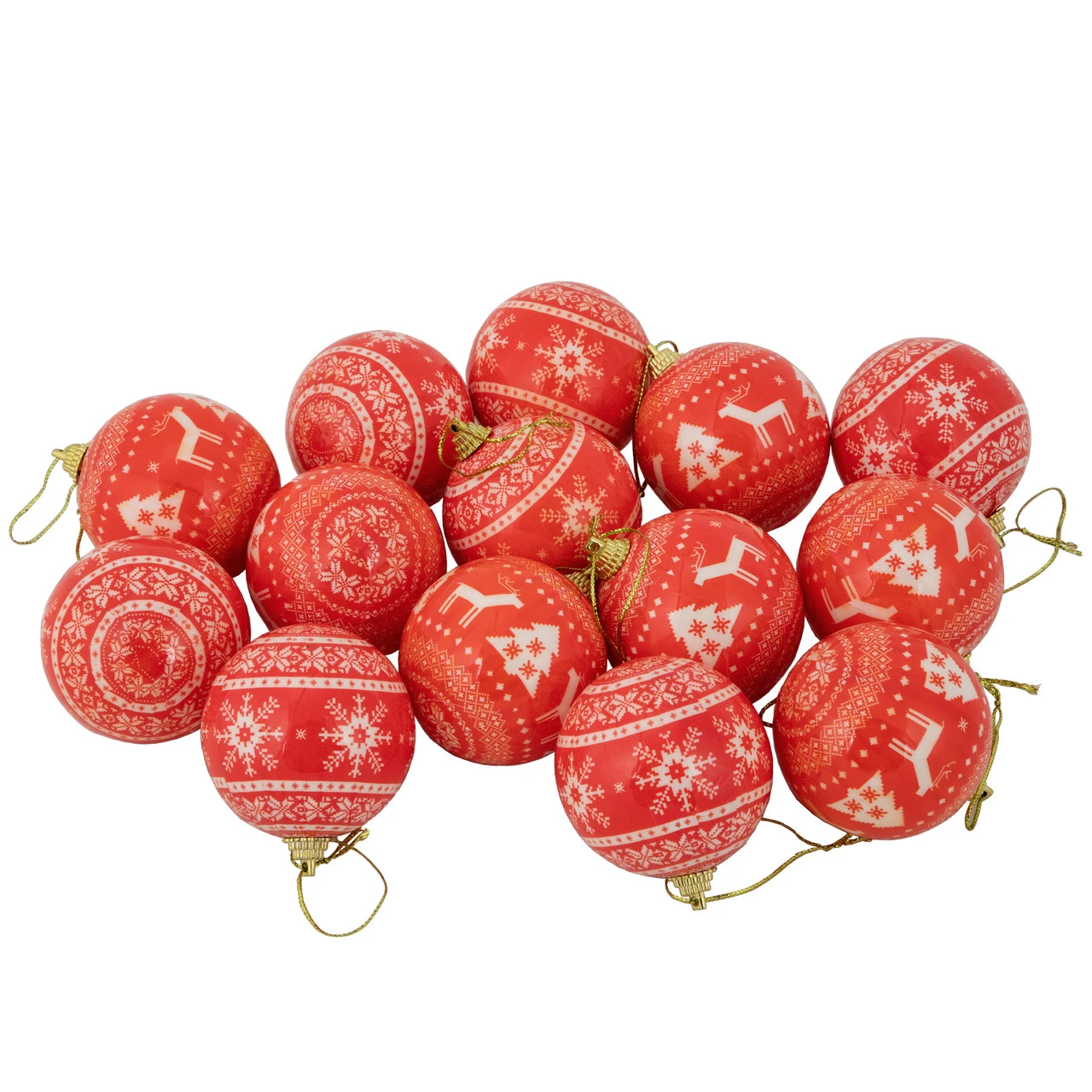 14-Piece Red And White Nordic Decoupage Christmas Ball Ornament Set, 2.25" (60mm) 3 14-Piece Red And White Nordic Decoupage Christmas Ball Ornament Set, 2.25" (60mm)