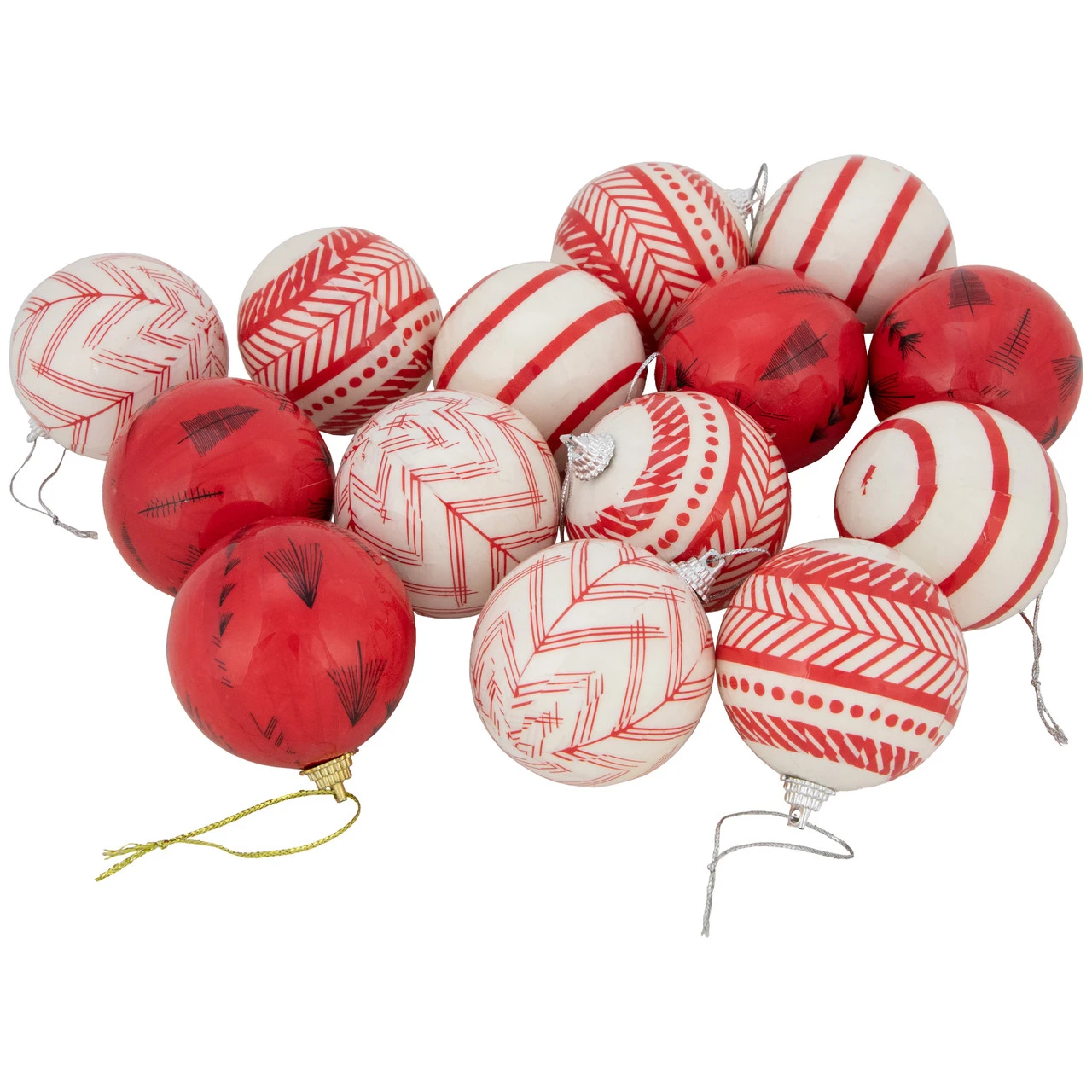 14-Piece Scandinavian Style Decoupage Christmas Ball Ornament Set, 2.25" (60mm) 4 14-Piece Scandinavian Style Decoupage Christmas Ball Ornament Set, 2.25" (60mm) - Image 2