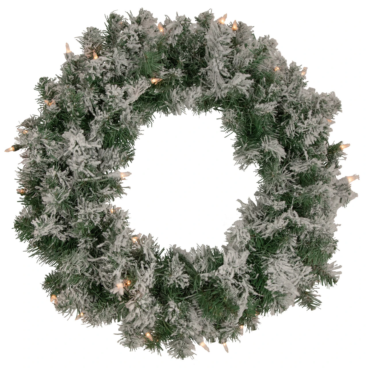 Pre-Lit Flocked Victoria Pine Artificial Christmas Wreath - 24-Inch, Clear Lights 3 Pre-Lit Flocked Victoria Pine Artificial Christmas Wreath - 24-Inch, Clear Lights
