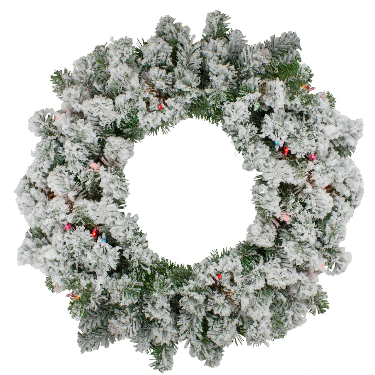 Pre-Lit Heavily Flocked Pine Artificial Christmas Wreath - 24-Inch, Multi-Color Lights 3 Pre-Lit Heavily Flocked Pine Artificial Christmas Wreath - 24-Inch, Multi-Color Lights