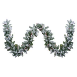 9' X 10" Pre-Lit Flocked Pine Artificial Christmas Garland - Multi Color Lights