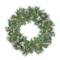 Pre-Lit Snow Mountain Pine Artificial Christmas Wreath - 24-Inch, Clear Lights
