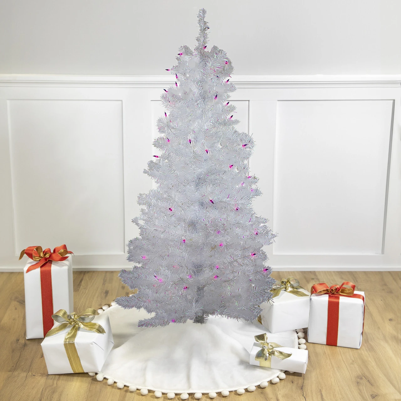 4' Pre-lit White Iridescent Pine Artificial Christmas Tree - Purple Lights 3 4' Pre-lit White Iridescent Pine Artificial Christmas Tree - Purple Lights