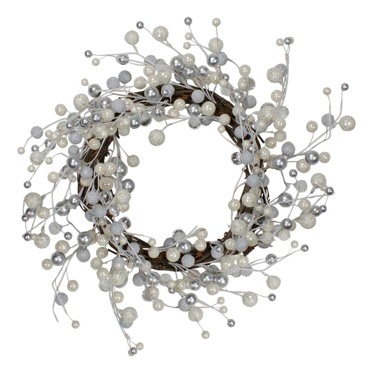 Silver And White Ball Ornaments Christmas Wreath, 20-Inch, Unlit 3 Silver And White Ball Ornaments Christmas Wreath, 20-Inch, Unlit