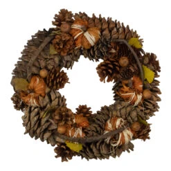 Pine Cones And Gourds Autumn Harvest Wreath, 13.25-Inch, Unlit