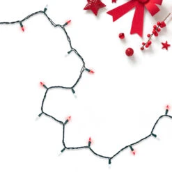 100-Count Red And White LED Mini Christmas Lights Set, 33 Ft Green Wire