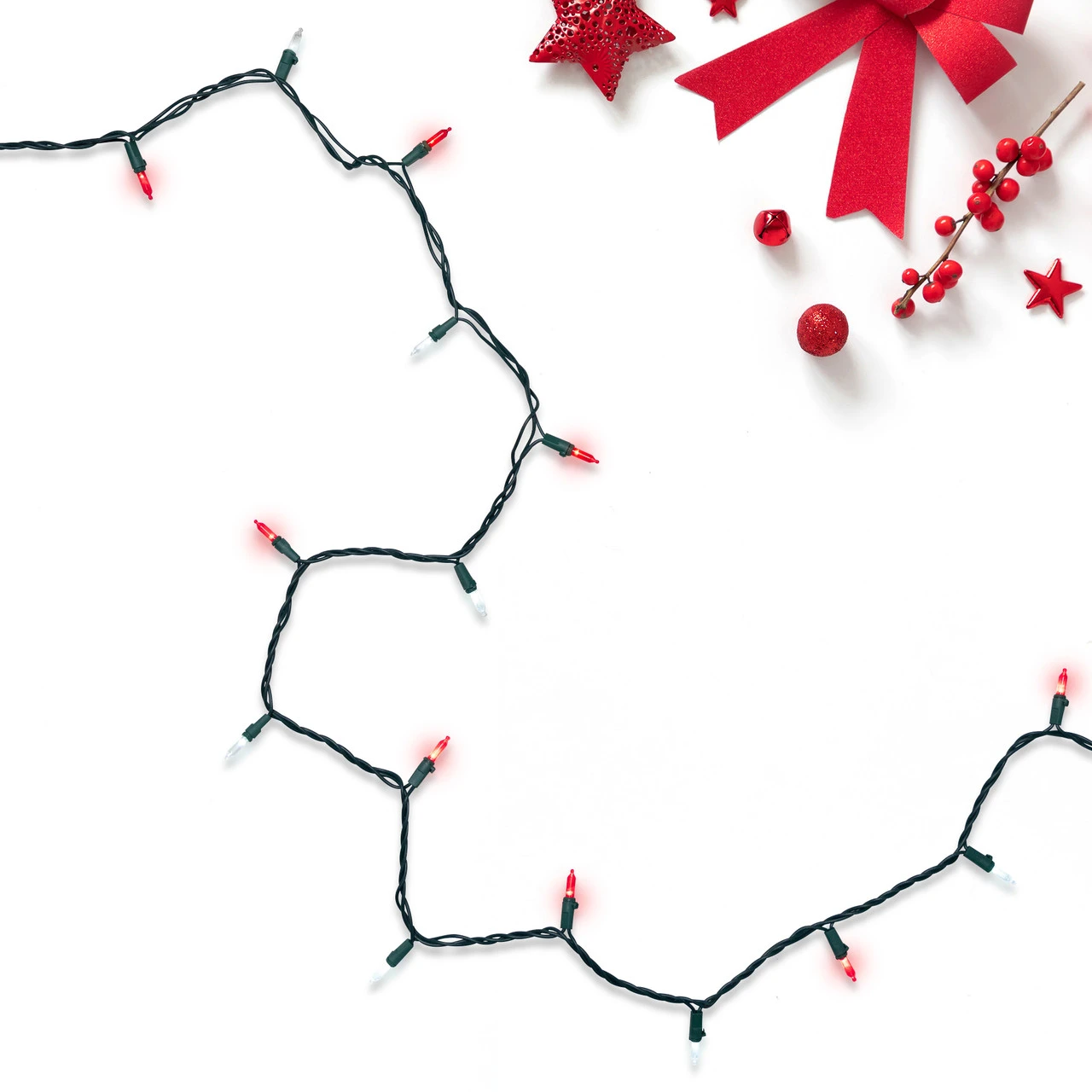 100-Count Red And White LED Mini Christmas Lights Set, 33 Ft Green Wire 3 100-Count Red And White LED Mini Christmas Lights Set, 33 Ft Green Wire