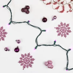 50ct Pink LED Wide Angle Christmas Lights, 16.25ft Green Wire