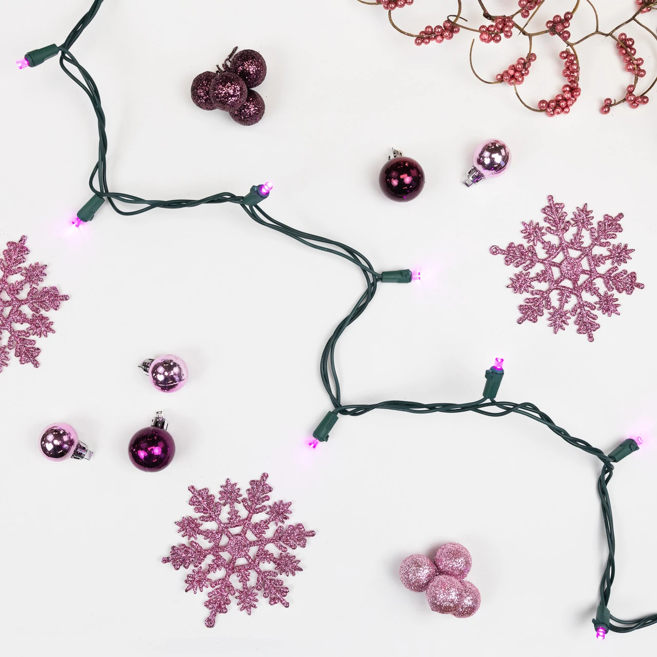 50ct Pink LED Wide Angle Christmas Lights, 16.25ft Green Wire 3 50ct Pink LED Wide Angle Christmas Lights, 16.25ft Green Wire